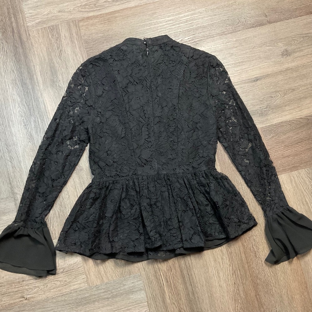 Marled Reunited Clothing Lace Bell Sleeve Peplum Top Womens XS Black Edwardian - Picture 2 of 9